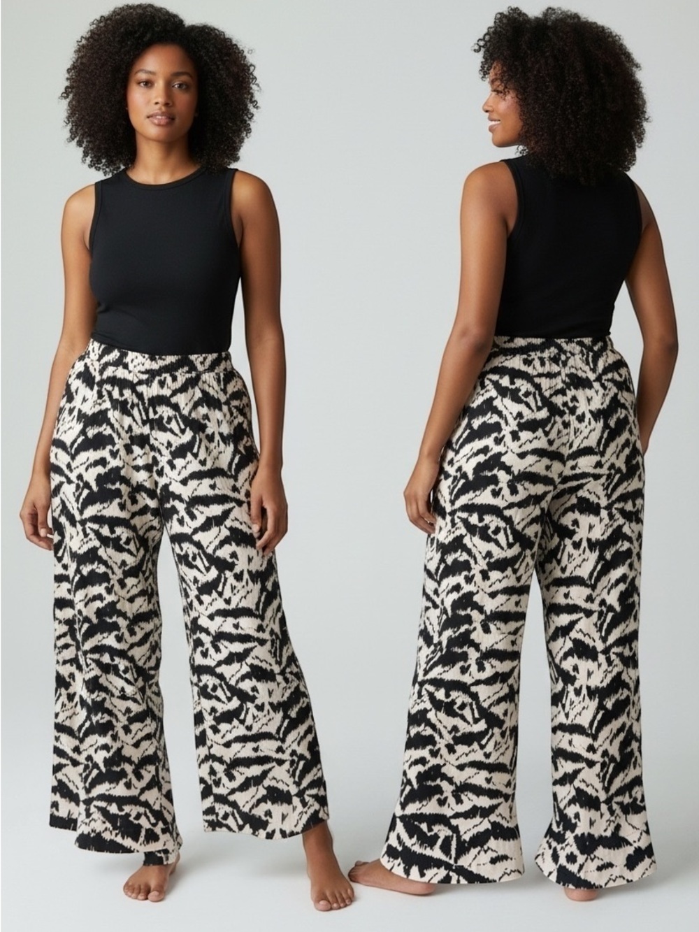 Old Navy Black & Cream Wide-Leg Printed Palazzo Pants